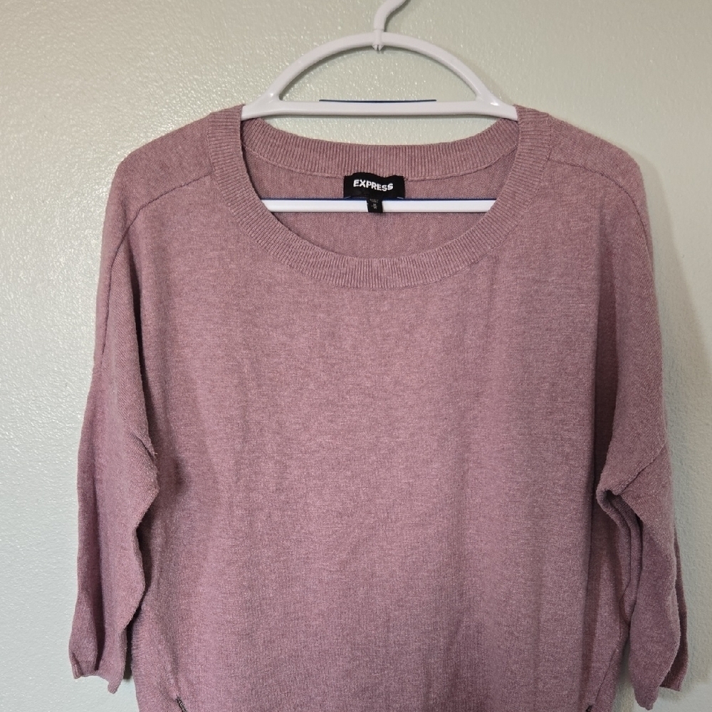 Express | Mauve Side Zip 3/4 Sleeve Sweater Size Medium